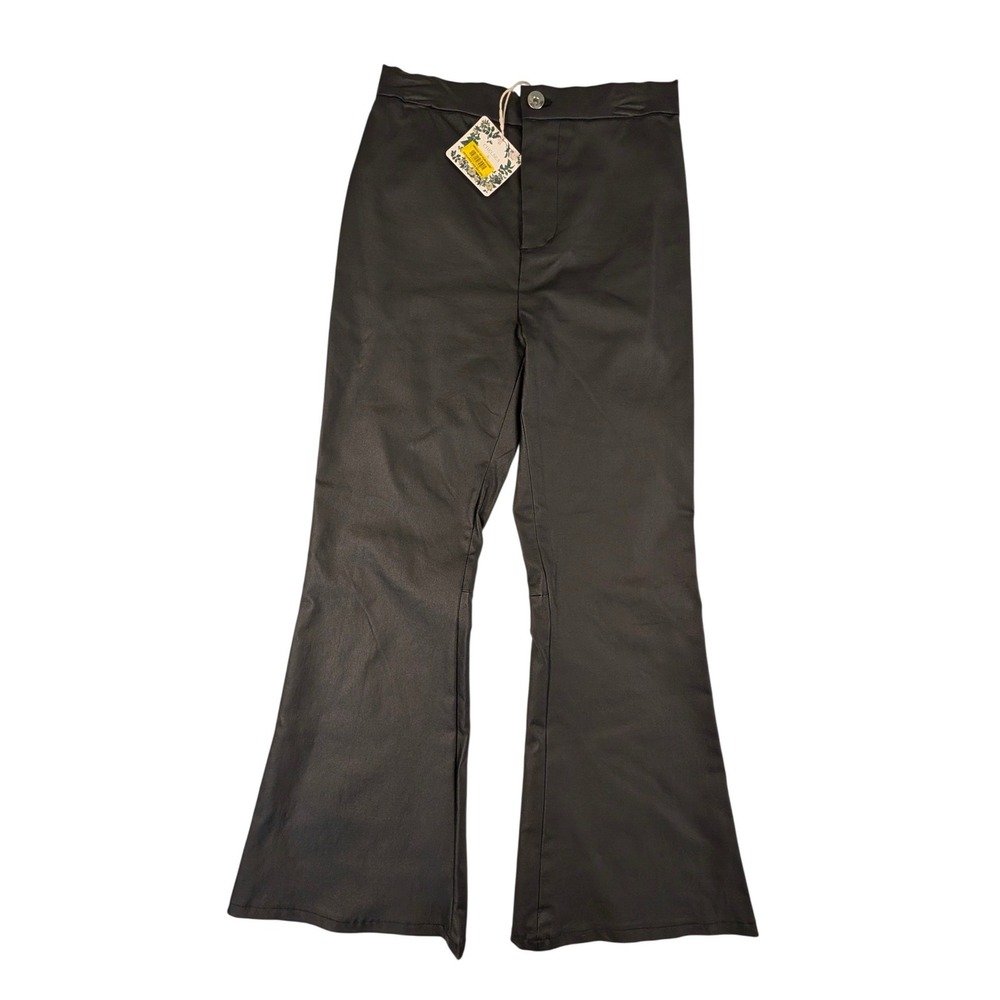 Chelsea & Violet GB Girls Black Faux Leather Flare Pants Bell Size Medium 8/10 - Picture 2 of 16